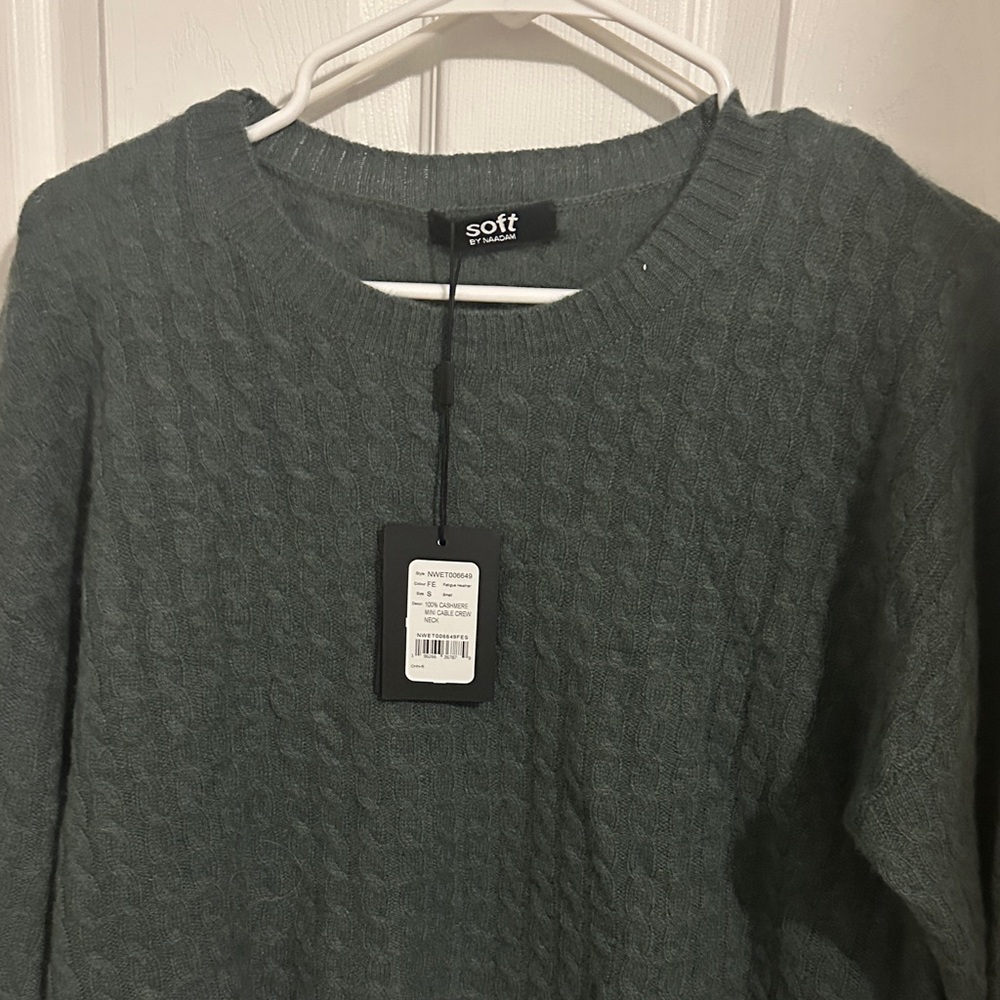 Soft by NAADAM 100% cashmere mini cable crew Sweater Green small